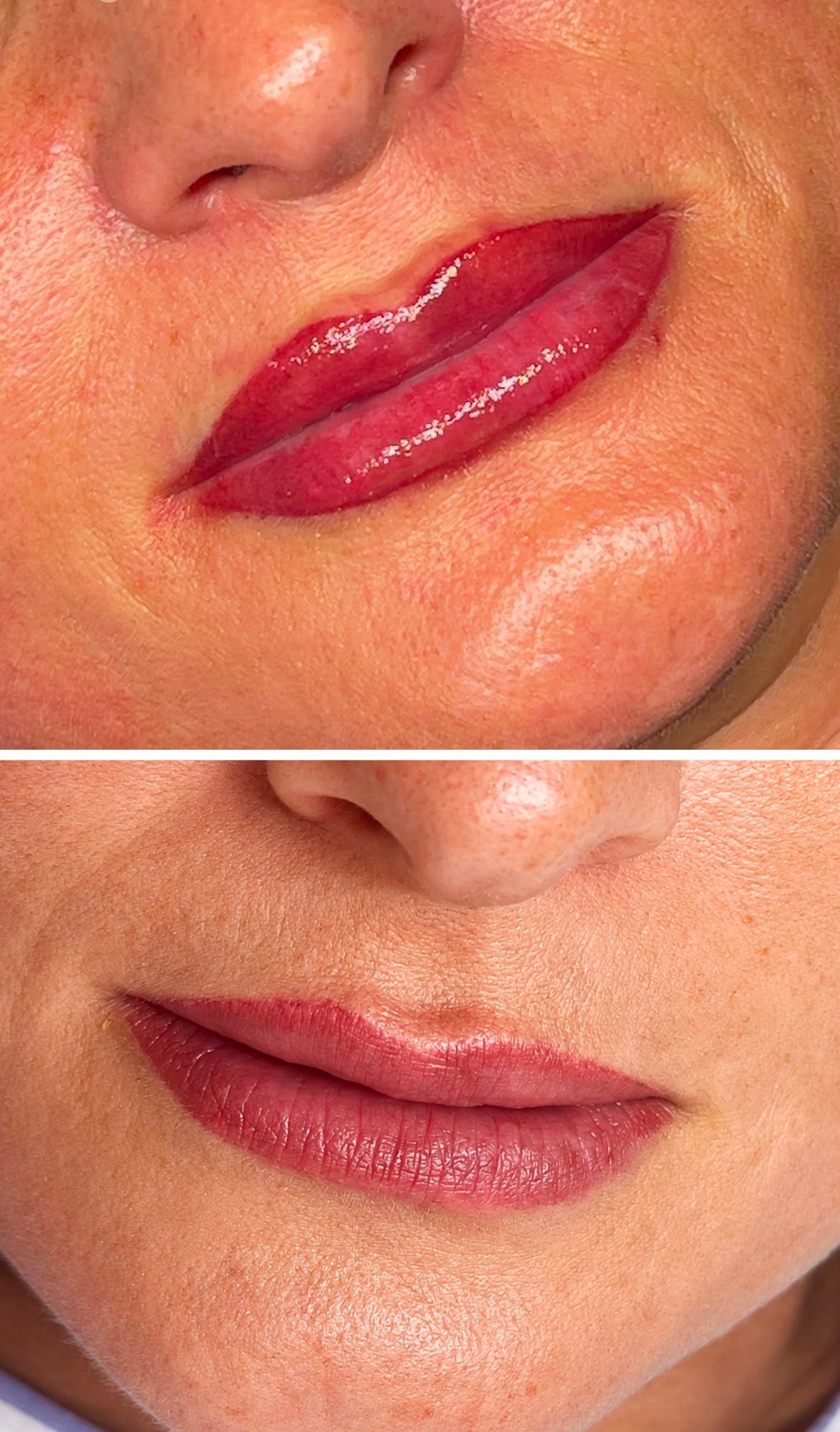 Resultado real de micropigmentación de labios ya cicatrizada
