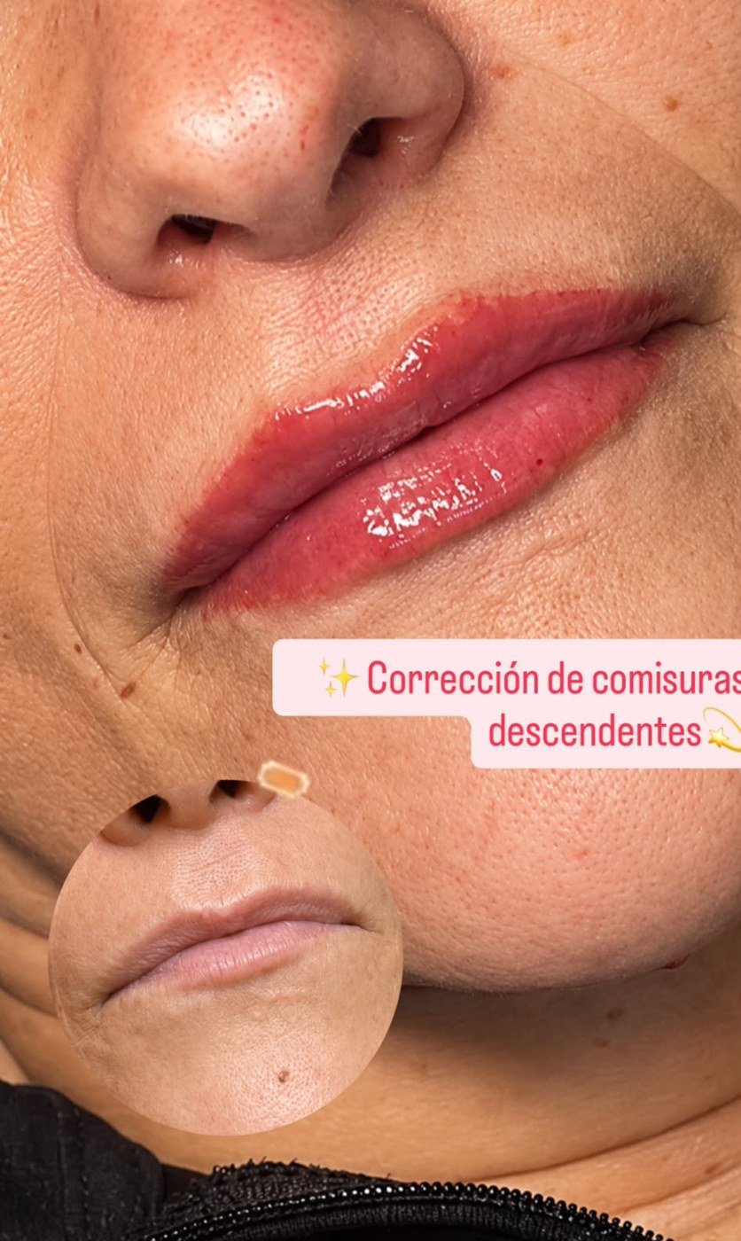 Corrección de comisuras descendentes con ácido hialurónico y micropigmentación